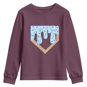 Baseball Ice Cream Dripping Youth Sweatshirt Home Plate Drip TS02 Maroon Print Your Wear
