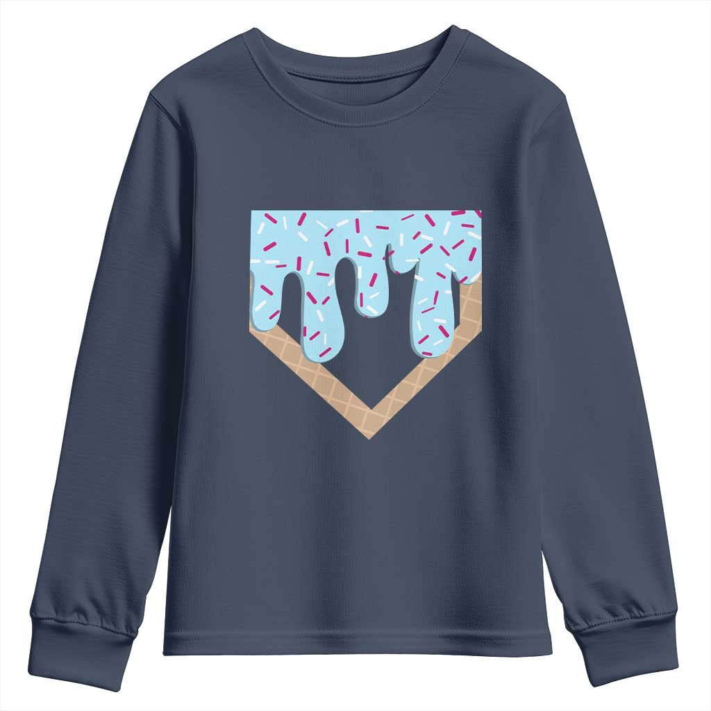 Baseball Ice Cream Dripping Youth Sweatshirt Home Plate Drip TS02 Navy Print Your Wear
