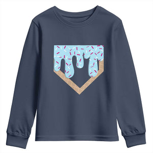 Baseball Ice Cream Dripping Youth Sweatshirt Home Plate Drip TS02 Navy Print Your Wear