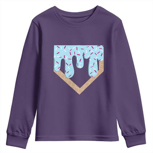 Baseball Ice Cream Dripping Youth Sweatshirt Home Plate Drip TS02 Purple Print Your Wear