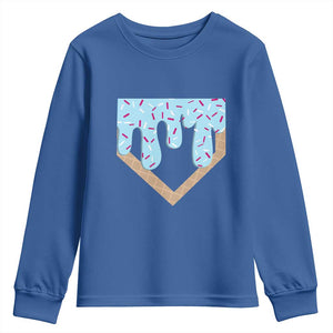 Baseball Ice Cream Dripping Youth Sweatshirt Home Plate Drip TS02 Royal Blue Print Your Wear