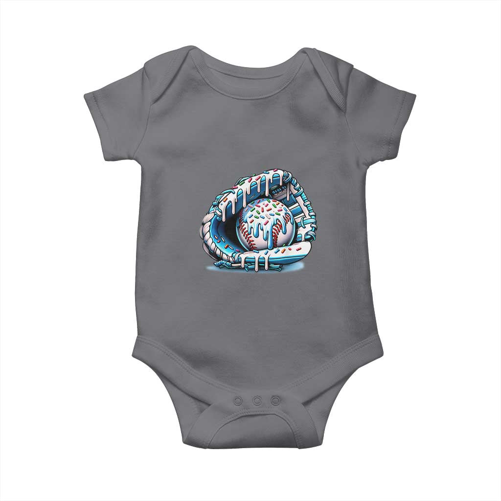Baseball Drip Sprinkles Ice Cream Baby Onesie Ball and Glove Dripping TS02 Charcoal Print Your Wear