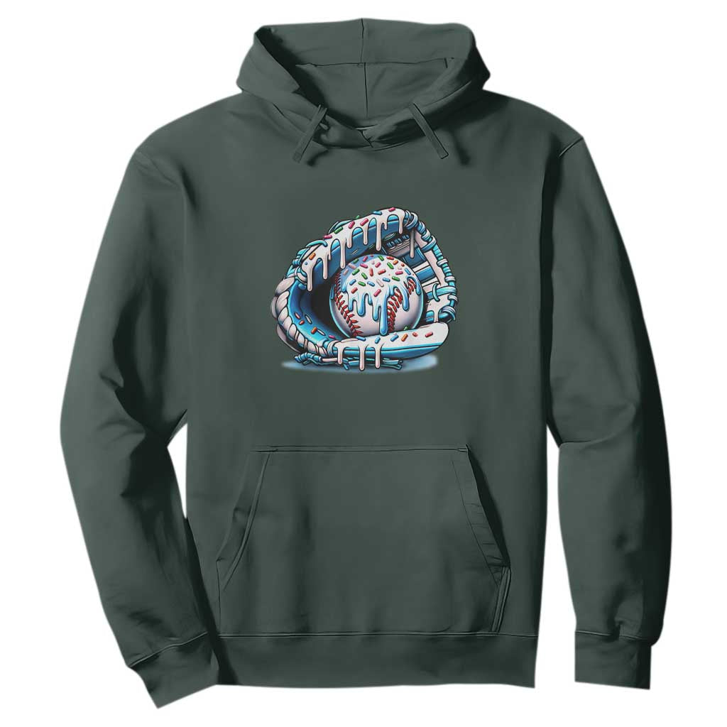 Baseball Drip Sprinkles Ice Cream Hoodie Ball and Glove Dripping TS02 Dark Forest Green Print Your Wear