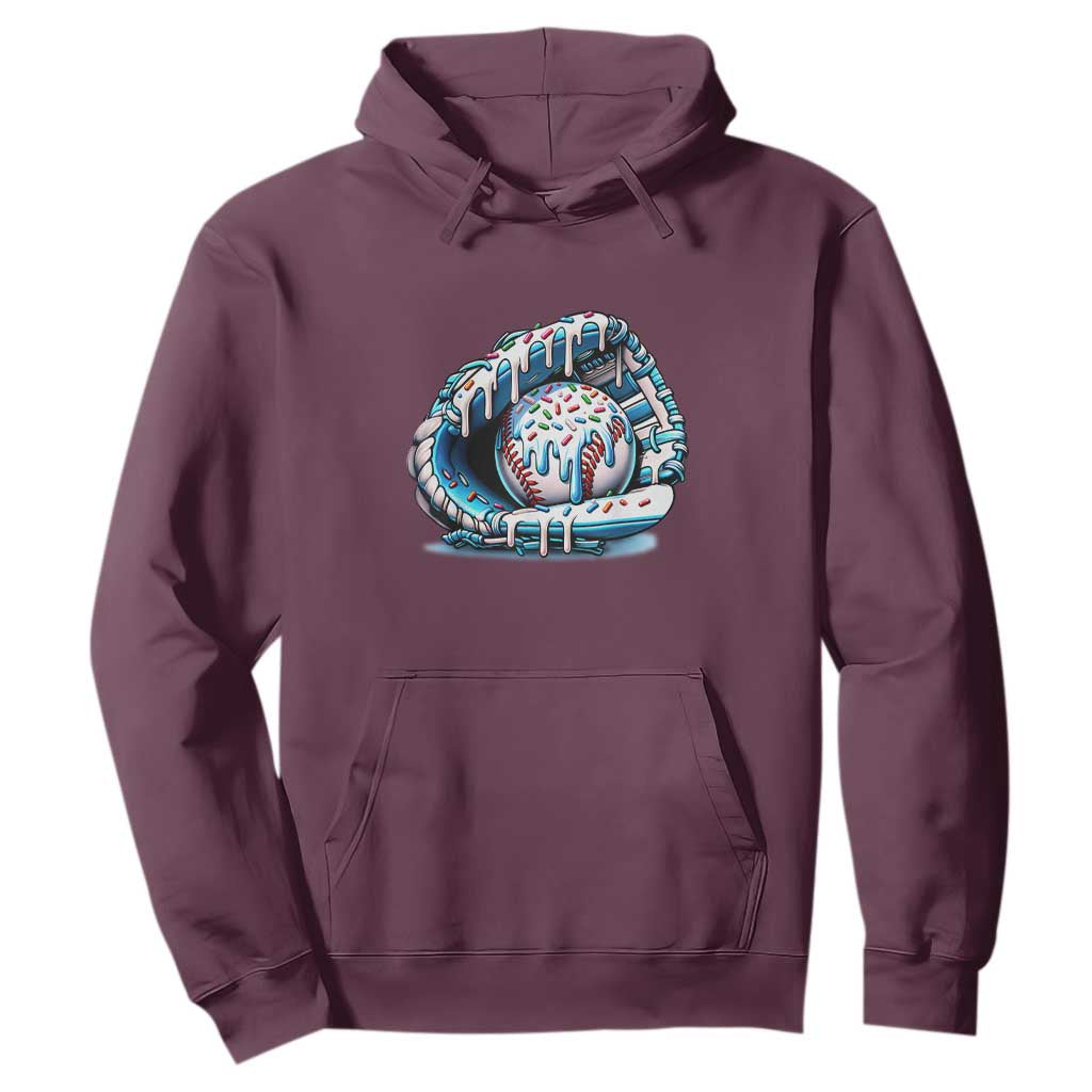 Baseball Drip Sprinkles Ice Cream Hoodie Ball and Glove Dripping TS02 Maroon Print Your Wear
