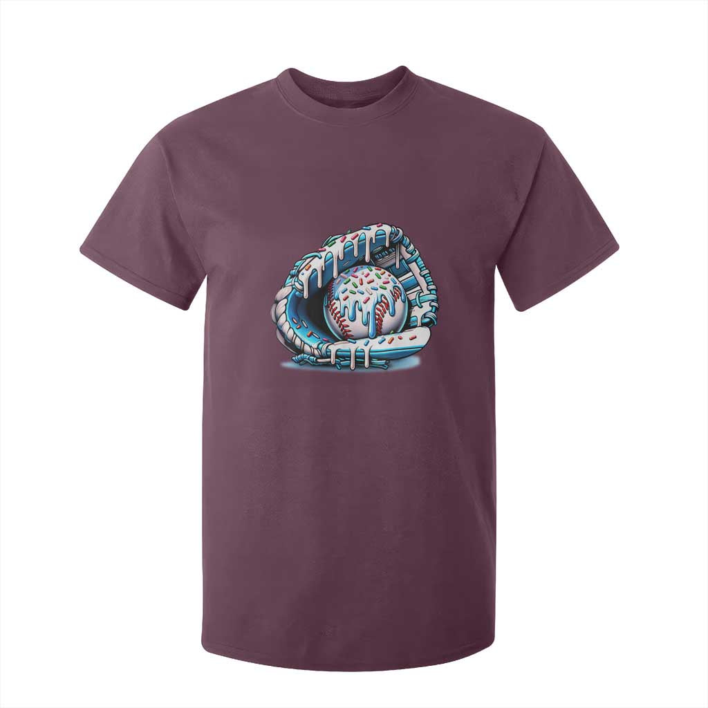 Baseball Drip Sprinkles Ice Cream T Shirt For Kid Ball and Glove Dripping TS02 Maroon Print Your Wear
