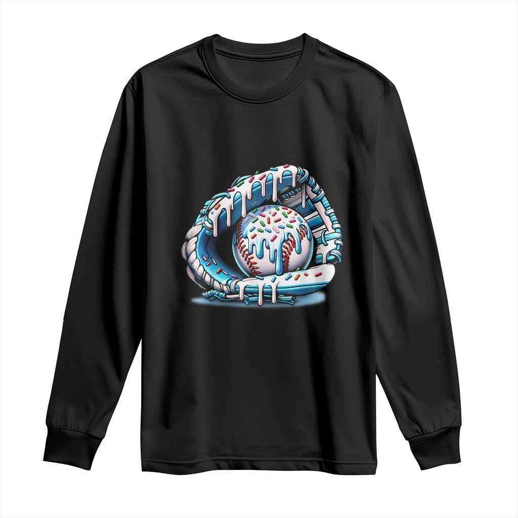 Baseball Drip Sprinkles Ice Cream Long Sleeve Shirt Ball and Glove Dripping TS02 Black Print Your Wear