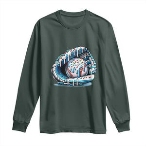 Baseball Drip Sprinkles Ice Cream Long Sleeve Shirt Ball and Glove Dripping TS02 Dark Forest Green Print Your Wear