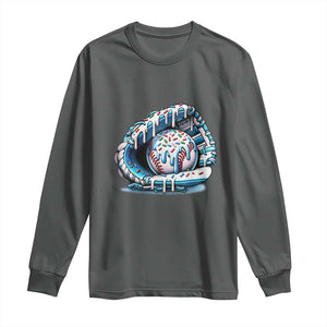 Baseball Drip Sprinkles Ice Cream Long Sleeve Shirt Ball and Glove Dripping TS02 Dark Heather Print Your Wear