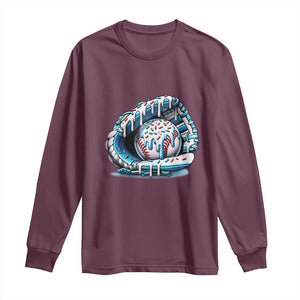 Baseball Drip Sprinkles Ice Cream Long Sleeve Shirt Ball and Glove Dripping TS02 Maroon Print Your Wear