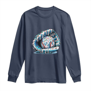 Baseball Drip Sprinkles Ice Cream Long Sleeve Shirt Ball and Glove Dripping TS02 Navy Print Your Wear