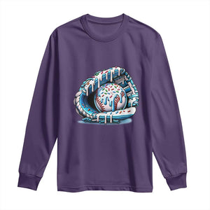 Baseball Drip Sprinkles Ice Cream Long Sleeve Shirt Ball and Glove Dripping TS02 Purple Print Your Wear