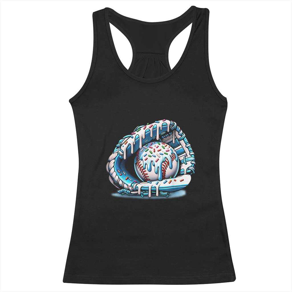 Baseball Drip Sprinkles Ice Cream Racerback Tank Top Ball and Glove Dripping TS02 Black Print Your Wear