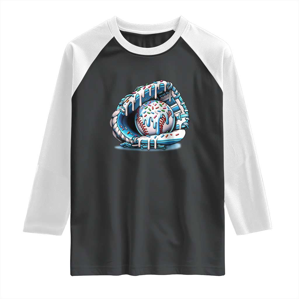 Baseball Drip Sprinkles Ice Cream Raglan Shirt Ball and Glove Dripping TS02 Black White Print Your Wear
