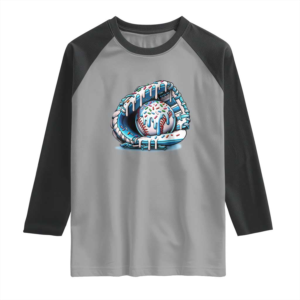 Baseball Drip Sprinkles Ice Cream Raglan Shirt Ball and Glove Dripping TS02 Sport Gray Black Print Your Wear