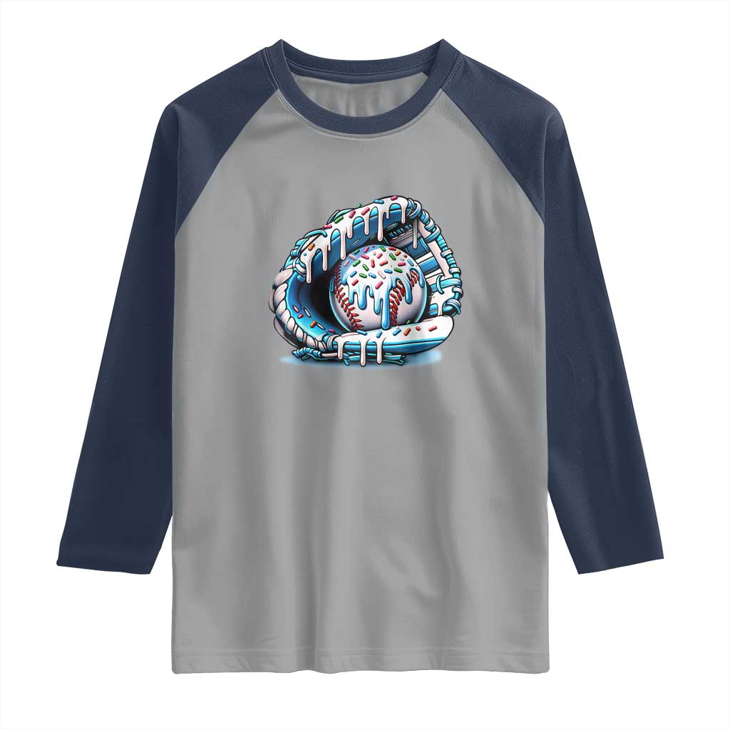 Baseball Drip Sprinkles Ice Cream Raglan Shirt Ball and Glove Dripping TS02 Sport Gray Navy Print Your Wear