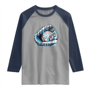 Baseball Drip Sprinkles Ice Cream Raglan Shirt Ball and Glove Dripping TS02 Sport Gray Navy Print Your Wear