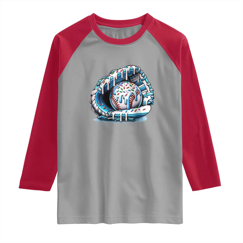 Baseball Drip Sprinkles Ice Cream Raglan Shirt Ball and Glove Dripping TS02 Sport Gray Red Print Your Wear