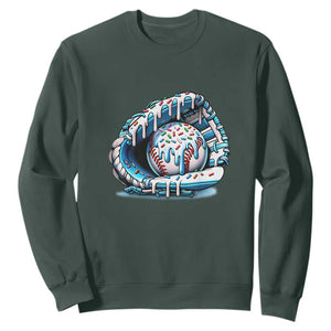 Baseball Drip Sprinkles Ice Cream Sweatshirt Ball and Glove Dripping TS02 Dark Forest Green Print Your Wear