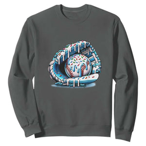 Baseball Drip Sprinkles Ice Cream Sweatshirt Ball and Glove Dripping TS02 Dark Heather Print Your Wear