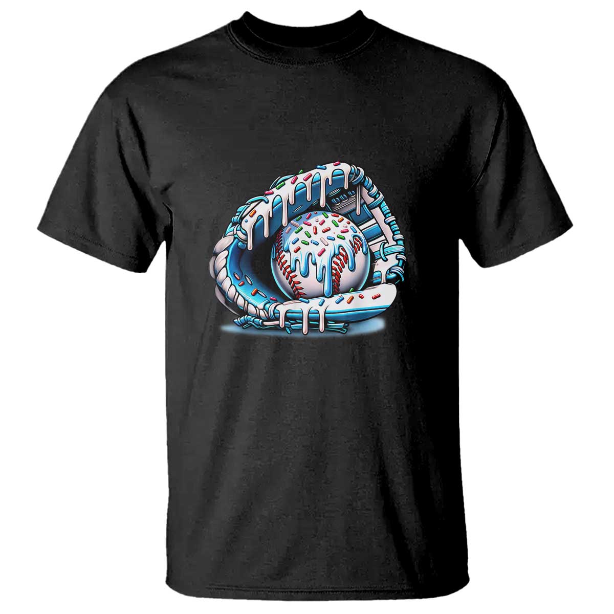 Baseball Drip Sprinkles Ice Cream T Shirt Ball and Glove Dripping TS02 Black Print Your Wear