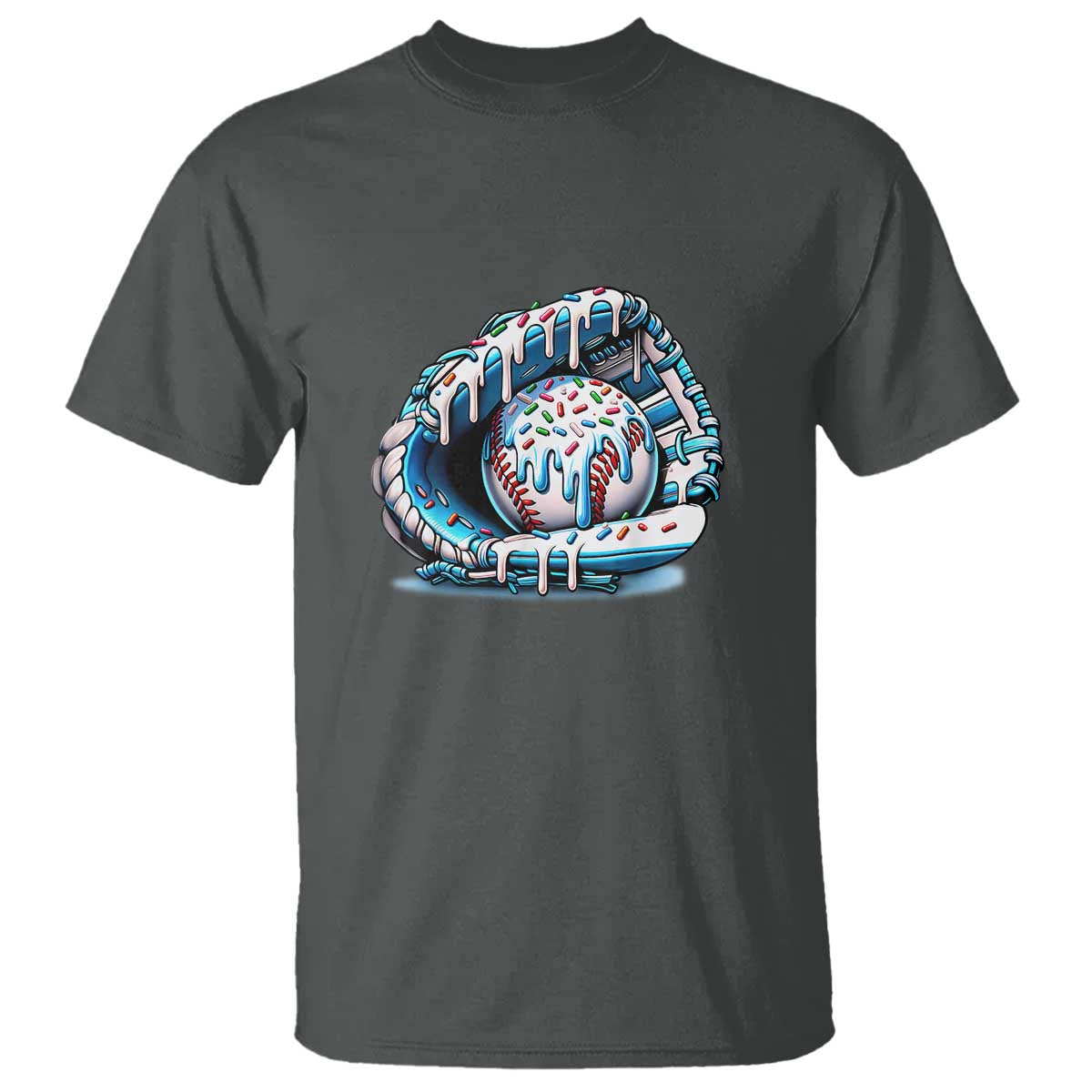 Baseball Drip Sprinkles Ice Cream T Shirt Ball and Glove Dripping TS02 Dark Heather Print Your Wear