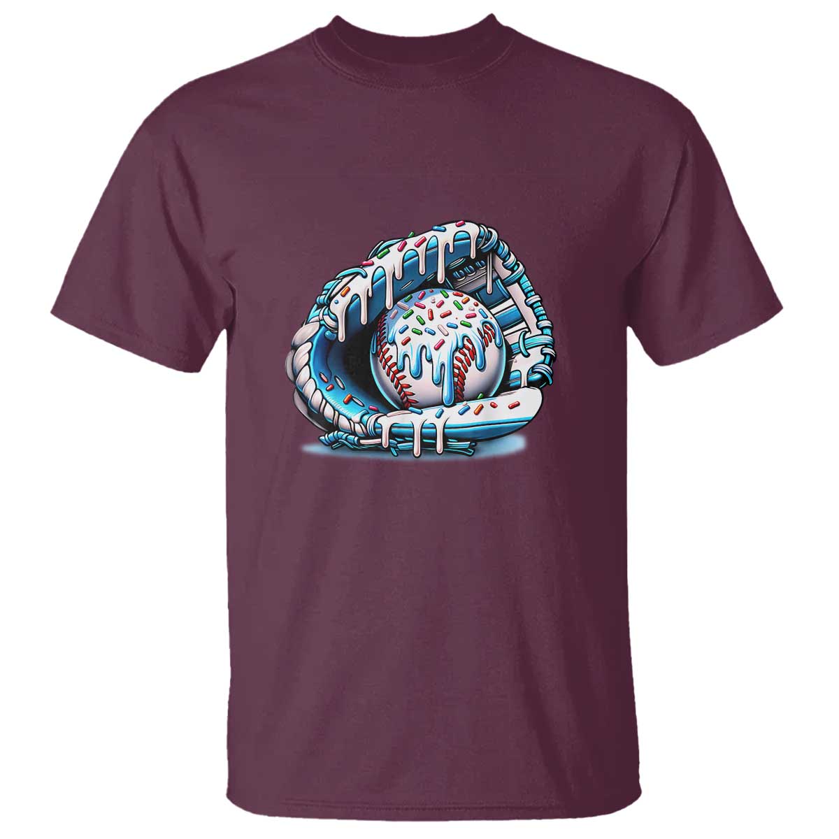 Baseball Drip Sprinkles Ice Cream T Shirt Ball and Glove Dripping TS02 Maroon Print Your Wear