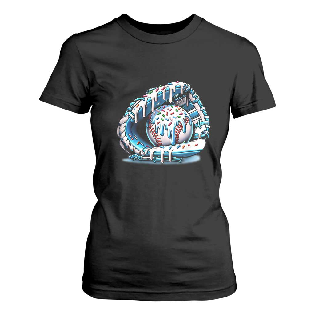 Baseball Drip Sprinkles Ice Cream T Shirt For Women Ball and Glove Dripping TS02 Black Print Your Wear