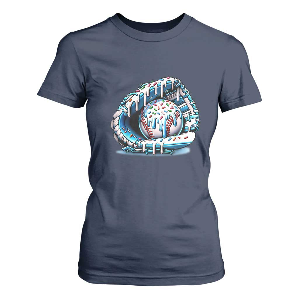 Baseball Drip Sprinkles Ice Cream T Shirt For Women Ball and Glove Dripping TS02 Navy Print Your Wear