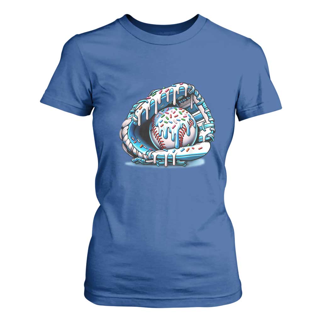 Baseball Drip Sprinkles Ice Cream T Shirt For Women Ball and Glove Dripping TS02 Royal Blue Print Your Wear