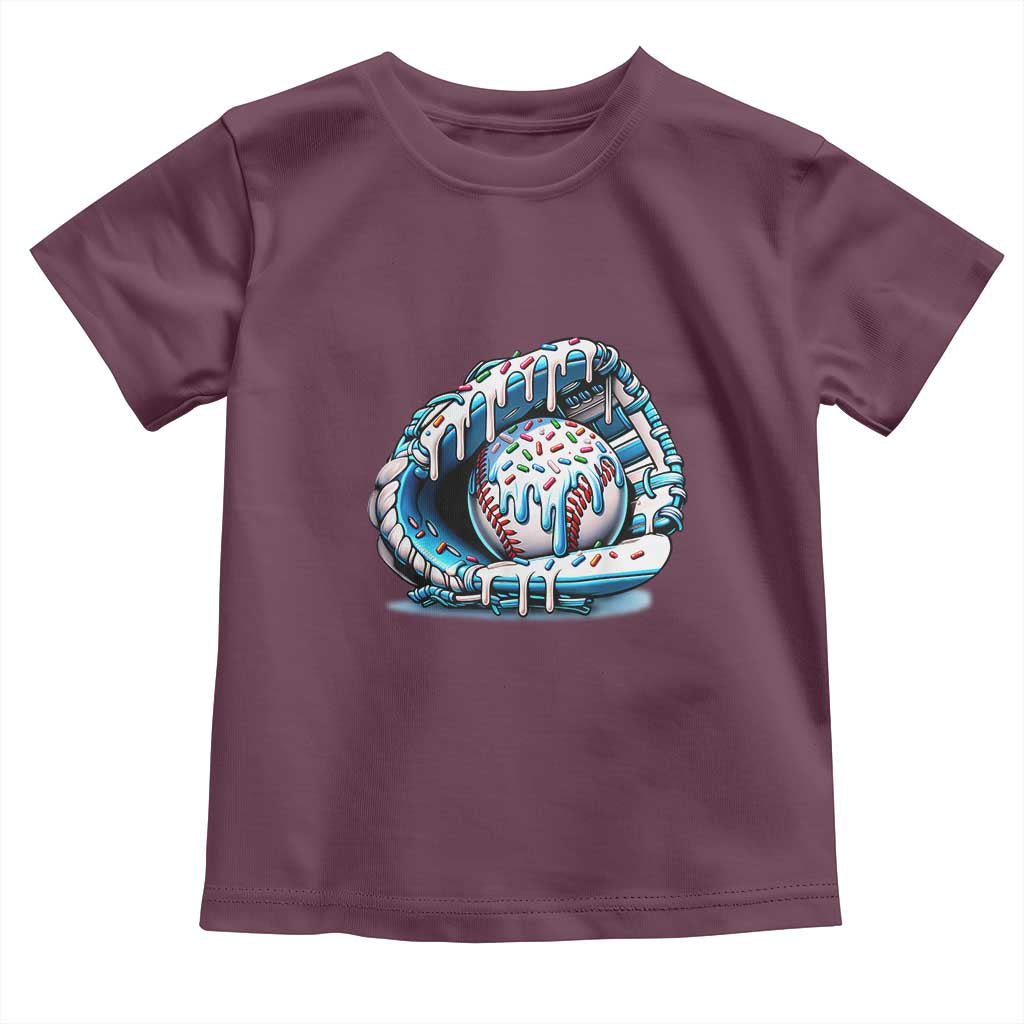 Baseball Drip Sprinkles Ice Cream Toddler T Shirt Ball and Glove Dripping TS02 Maroon Print Your Wear