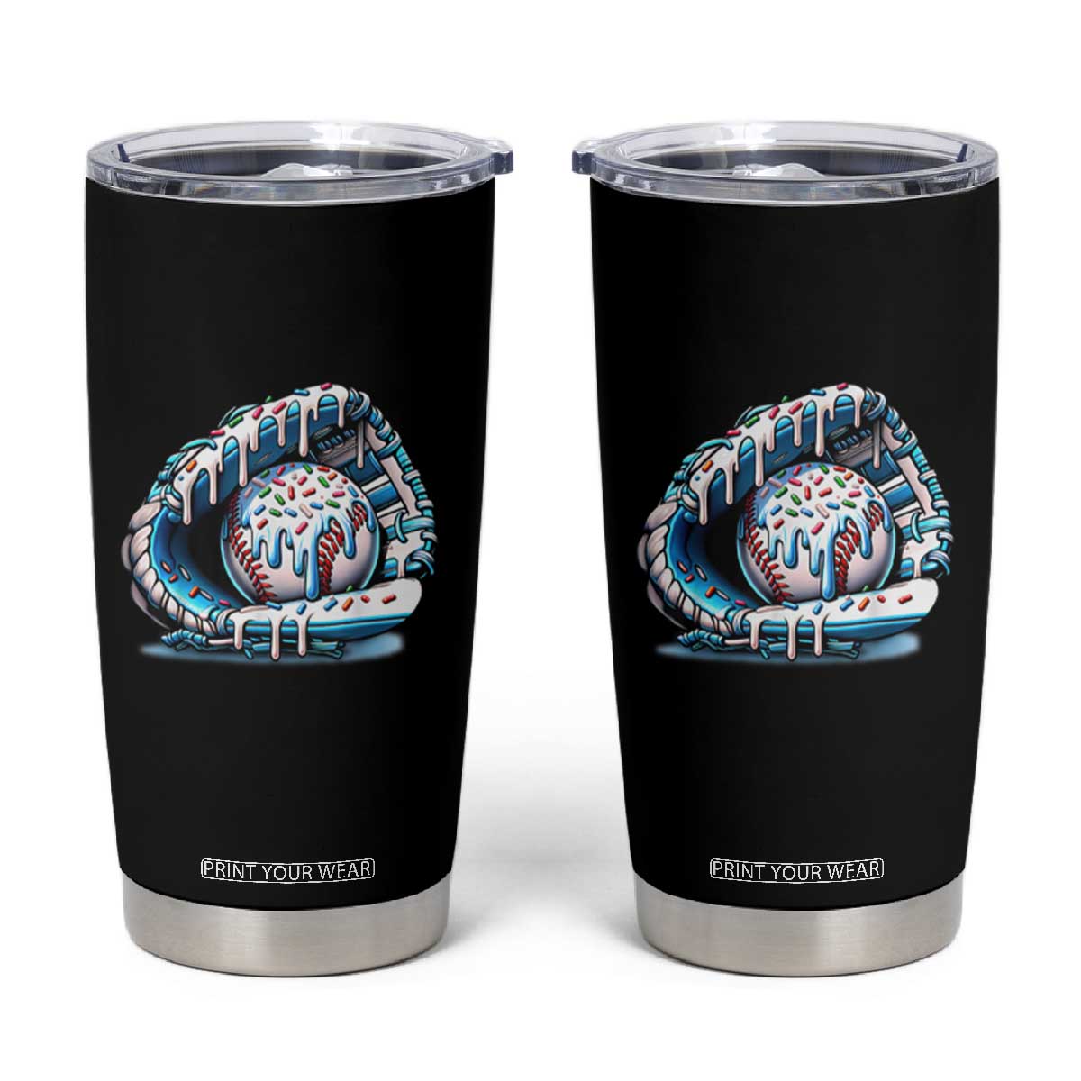 Baseball Drip Sprinkles Ice Cream Tumbler Cup Ball and Glove Dripping TS02 Black Print Your Wear