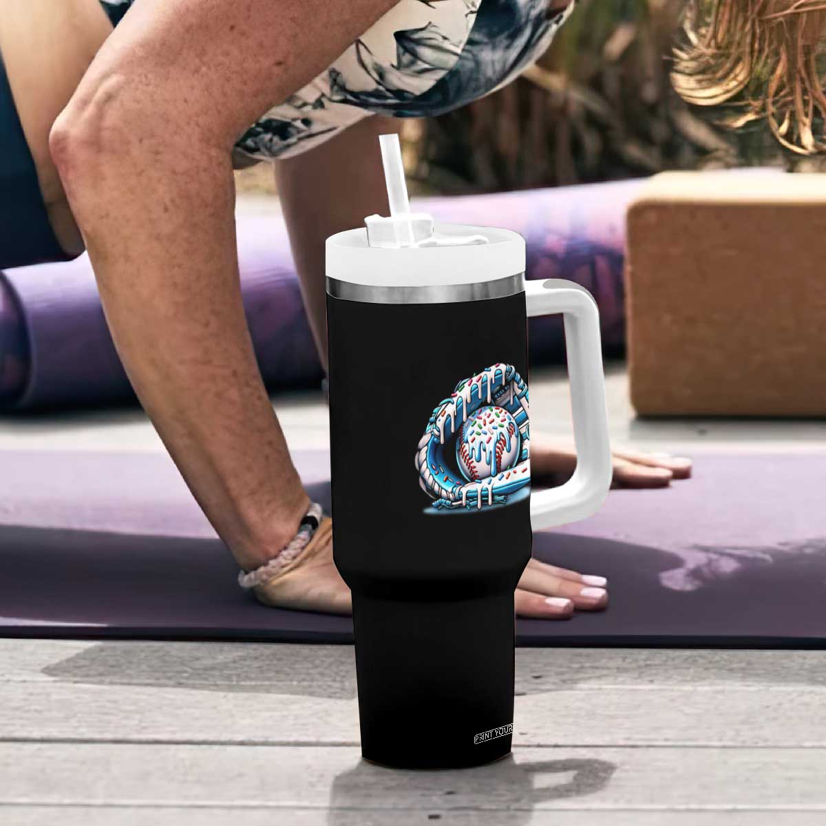 Baseball Drip Sprinkles Ice Cream Tumbler With Handle Ball and Glove Dripping TS02 Print Your Wear