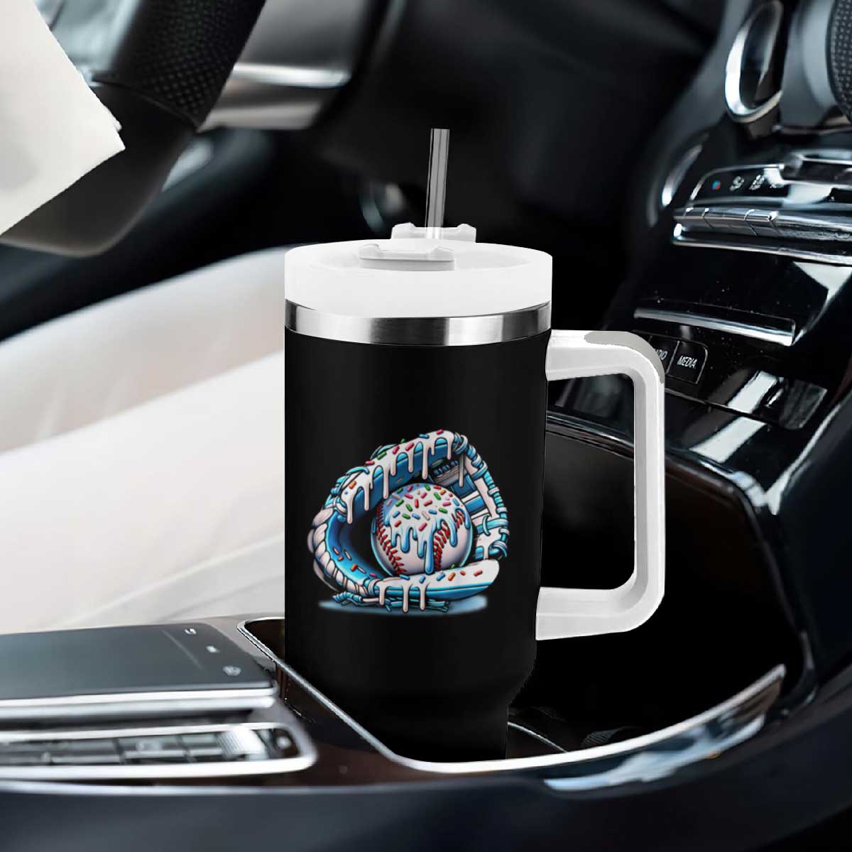 Baseball Drip Sprinkles Ice Cream Tumbler With Handle Ball and Glove Dripping TS02 Print Your Wear