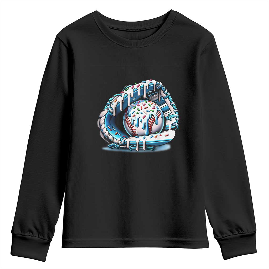 Baseball Drip Sprinkles Ice Cream Youth Sweatshirt Ball and Glove Dripping TS02 Black Print Your Wear