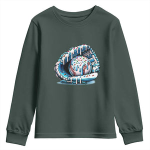 Baseball Drip Sprinkles Ice Cream Youth Sweatshirt Ball and Glove Dripping TS02 Dark Forest Green Print Your Wear