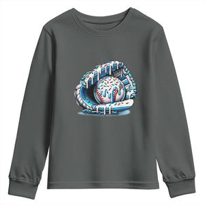 Baseball Drip Sprinkles Ice Cream Youth Sweatshirt Ball and Glove Dripping TS02 Dark Heather Print Your Wear