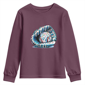 Baseball Drip Sprinkles Ice Cream Youth Sweatshirt Ball and Glove Dripping TS02 Maroon Print Your Wear
