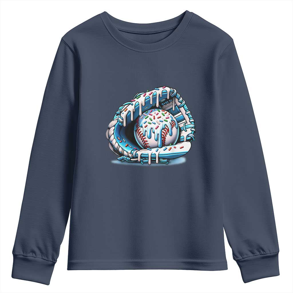 Baseball Drip Sprinkles Ice Cream Youth Sweatshirt Ball and Glove Dripping TS02 Navy Print Your Wear