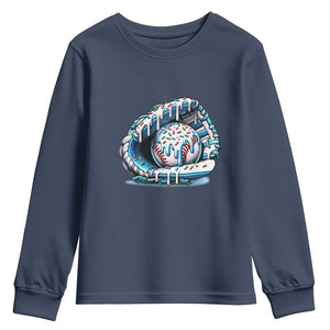 Baseball Drip Sprinkles Ice Cream Youth Sweatshirt Ball and Glove Dripping TS02 Navy Print Your Wear