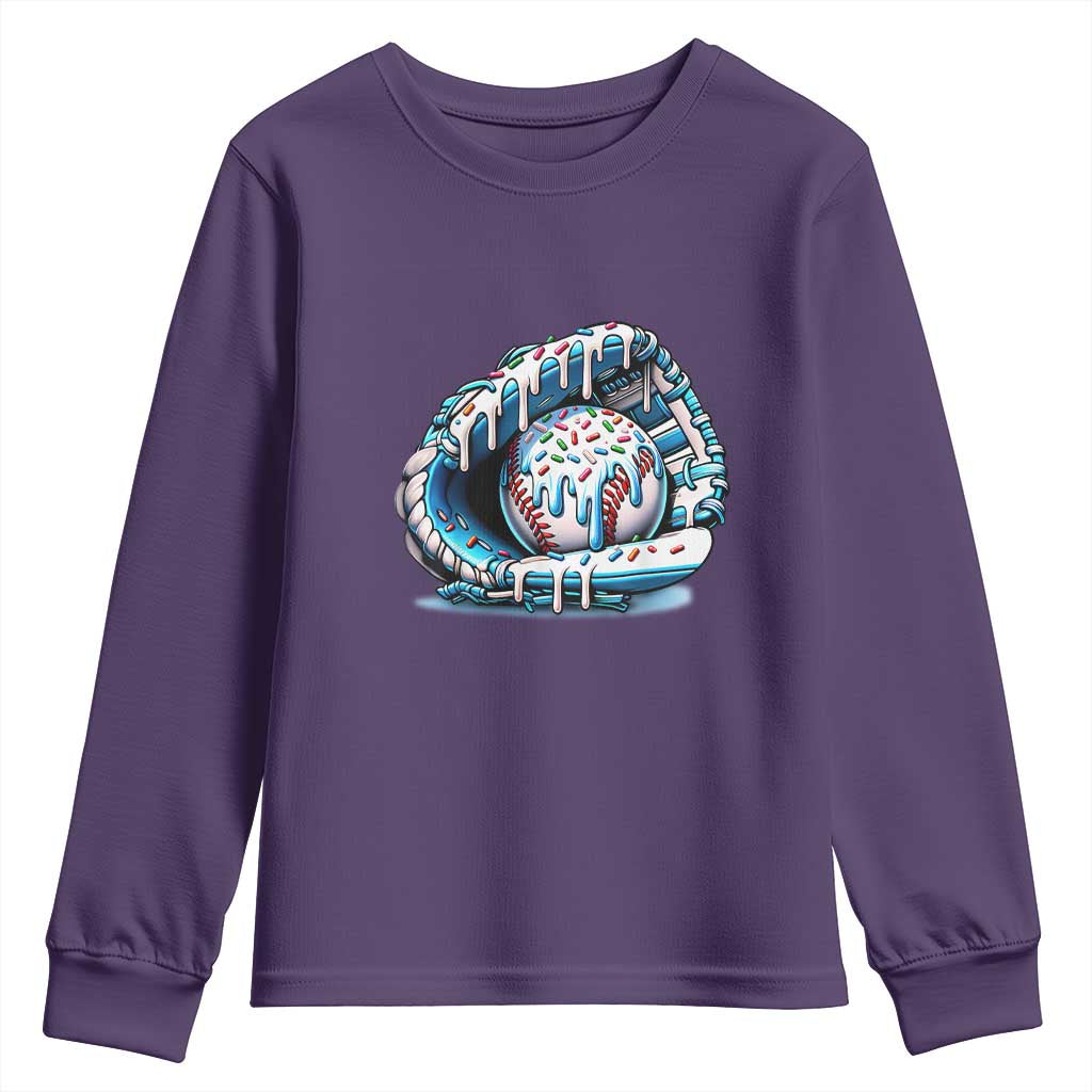 Baseball Drip Sprinkles Ice Cream Youth Sweatshirt Ball and Glove Dripping TS02 Purple Print Your Wear