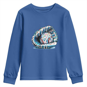 Baseball Drip Sprinkles Ice Cream Youth Sweatshirt Ball and Glove Dripping TS02 Royal Blue Print Your Wear