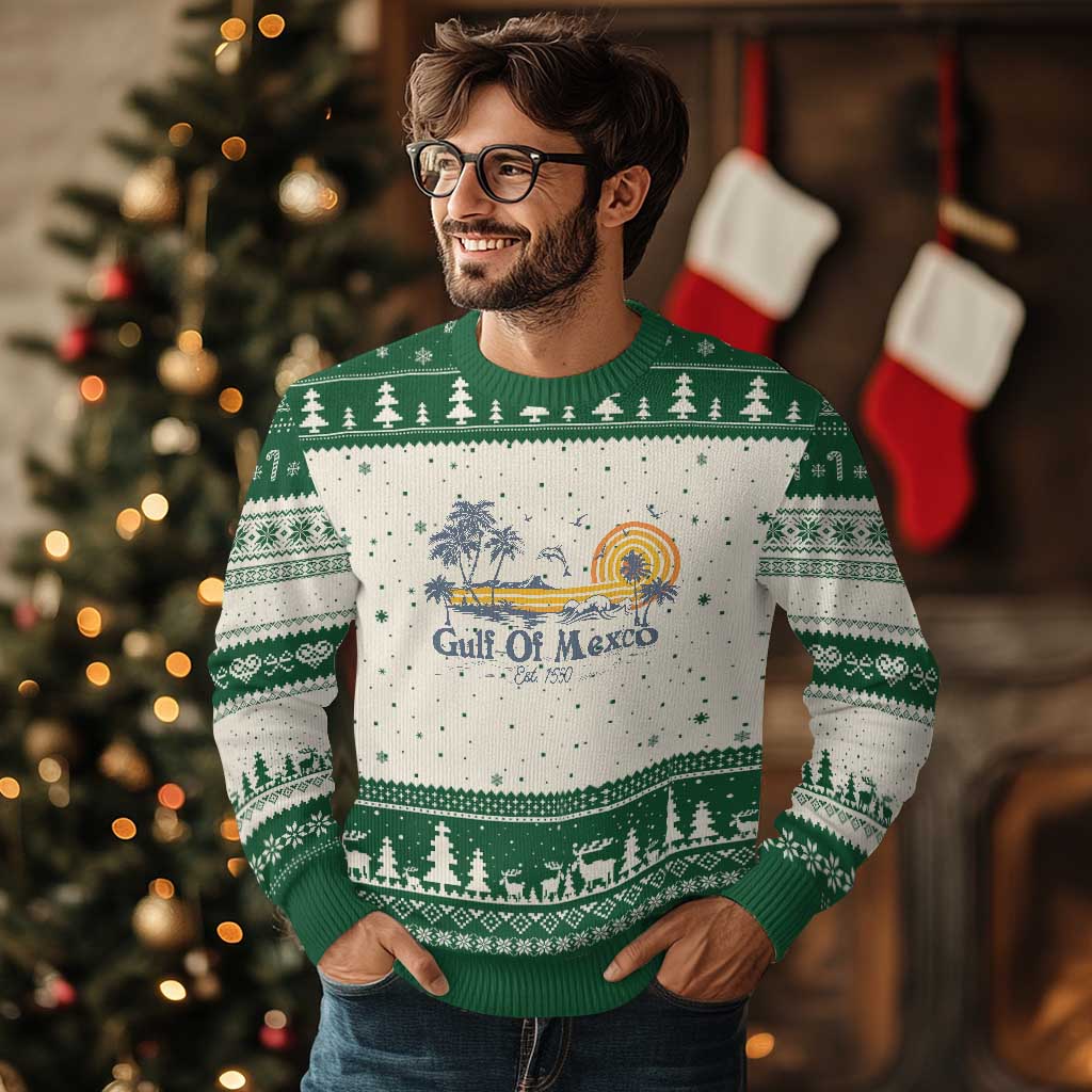 Vintage Gulf of Mexico Est 1550 Ugly Christmas Sweater Golfo De Mexico TS02 Beige Green Print Your Wear