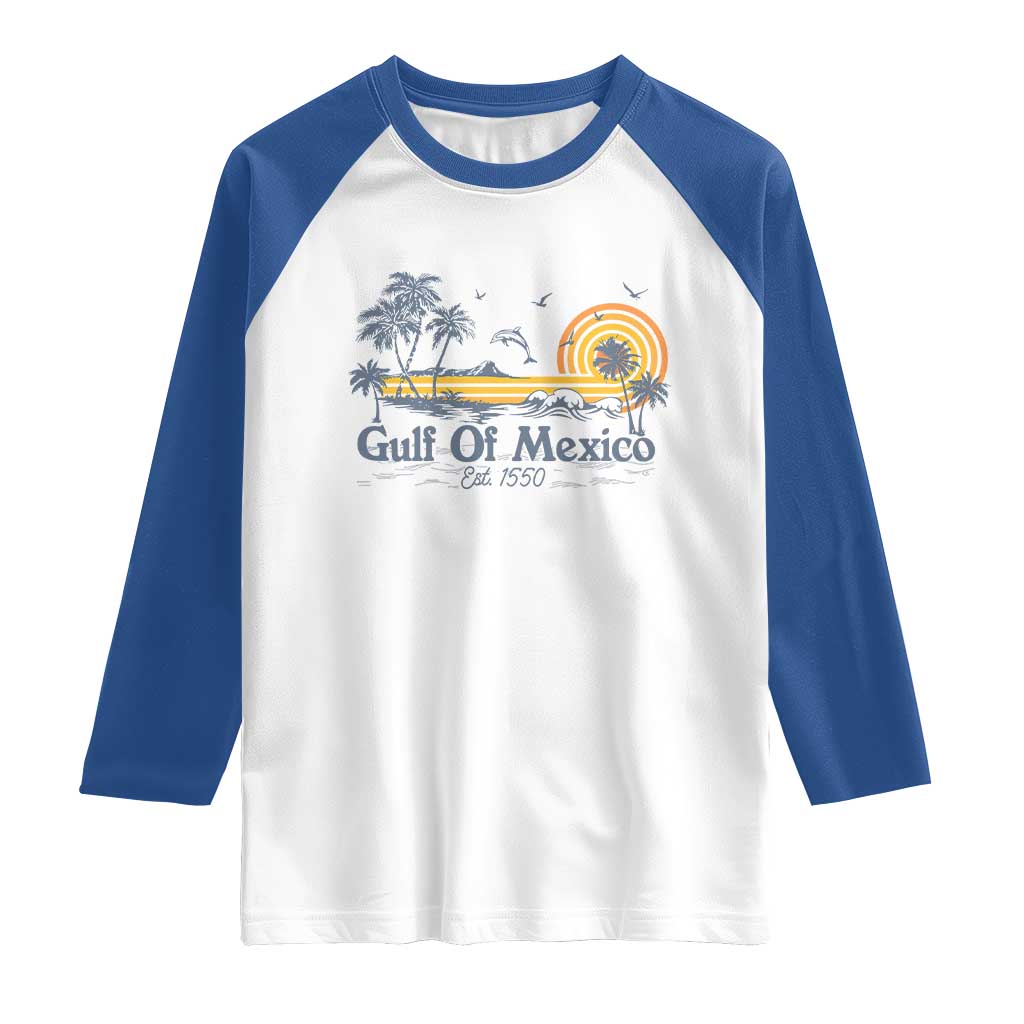 Vintage Gulf of Mexico Est 1550 Raglan Shirt Golfo De Mexico TS02 White Royal Print Your Wear