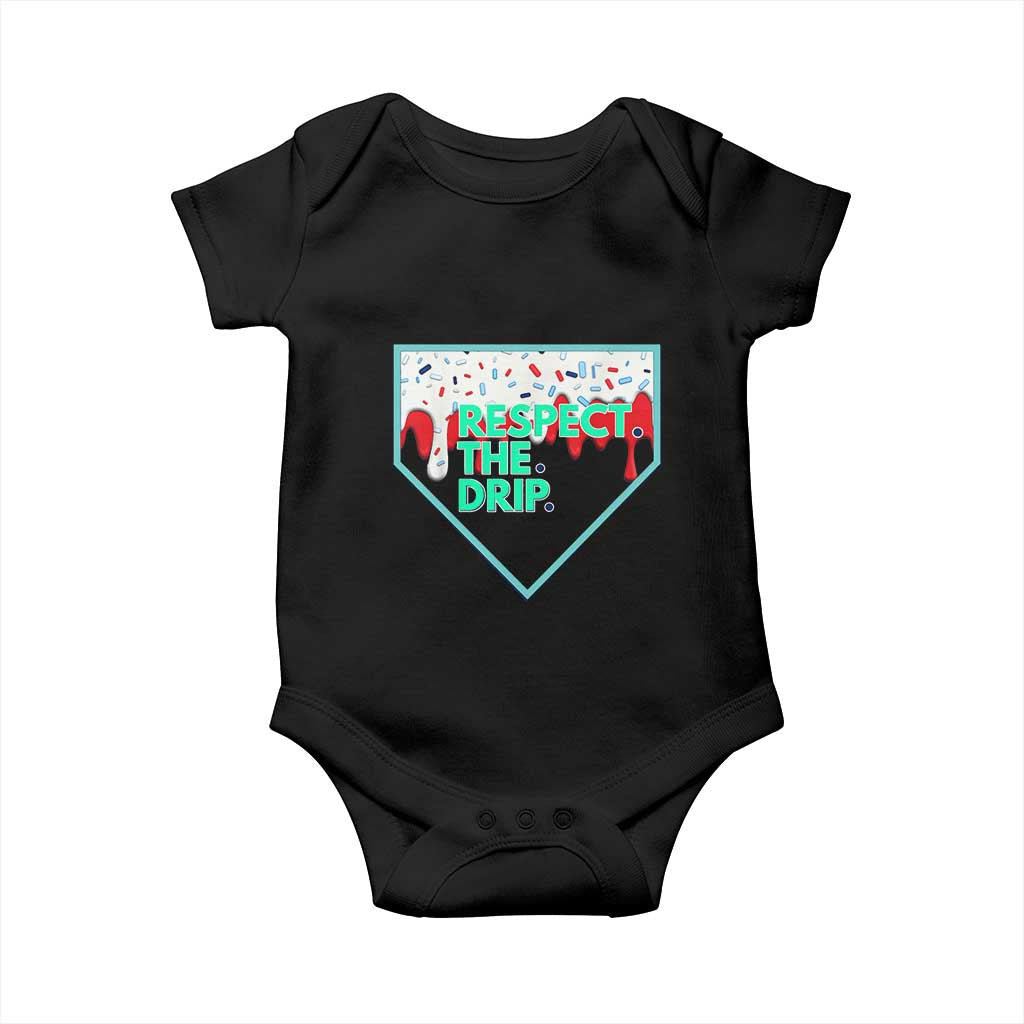 Baseball Home Plate Dripping Ice Cream Baby Onesie Respect The Drip Social Club Sprinkles TS02 Black Print Your Wear
