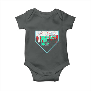 Baseball Home Plate Dripping Ice Cream Baby Onesie Respect The Drip Social Club Sprinkles TS02 Dark Heather Print Your Wear