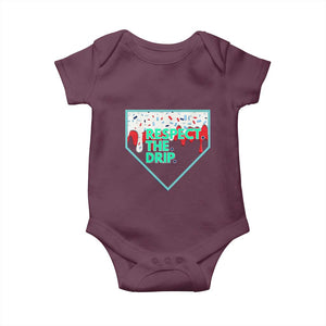 Baseball Home Plate Dripping Ice Cream Baby Onesie Respect The Drip Social Club Sprinkles TS02 Maroon Print Your Wear