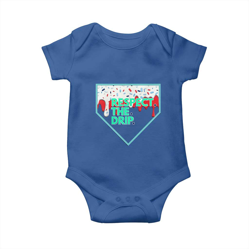 Baseball Home Plate Dripping Ice Cream Baby Onesie Respect The Drip Social Club Sprinkles TS02 Royal Blue Print Your Wear