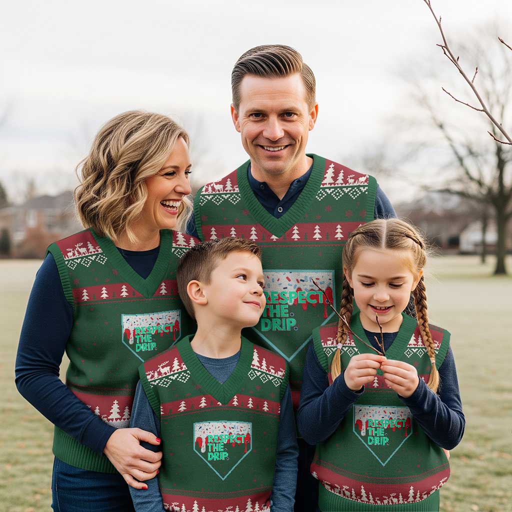 Baseball Home Plate Dripping Ice Cream V-Neck Knit Sweater Vest Respect The Drip Social Club Sprinkles TS02 Red Green Print Your Wear