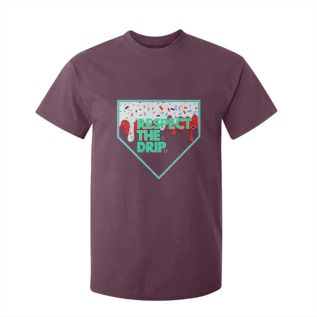 Baseball Home Plate Dripping Ice Cream T Shirt For Kid Respect The Drip Social Club Sprinkles TS02 Maroon Print Your Wear