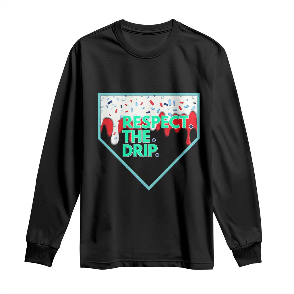 Baseball Home Plate Dripping Ice Cream Long Sleeve Shirt Respect The Drip Social Club Sprinkles TS02 Black Print Your Wear